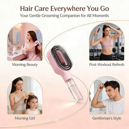 2-in-1 Detangler Brush, Hair Brush with Water Spray | Detangling Brush with Built-in 50ml Water Mister, Brush with Water Spray