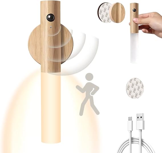 Led Wood Night Light Pir Motion Sensor Magnetic Wall Lamp Usb Rechargeable Lights Home Staircase Bedroom Lamp Bedside Lighting