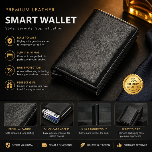 Premium Leather Smart Wallet – Slim RFID Blocking Card Holder with Quick Access