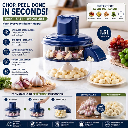Electric Garlic Peeler & Vegetable Chopper – 1.5L One-Touch Kitchen Tool
